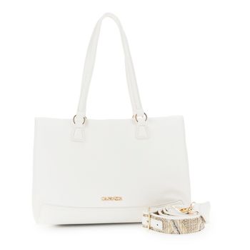 bolso de compras efecto piel granulada con bandolera extraíble de paja multicolor white taglia unica