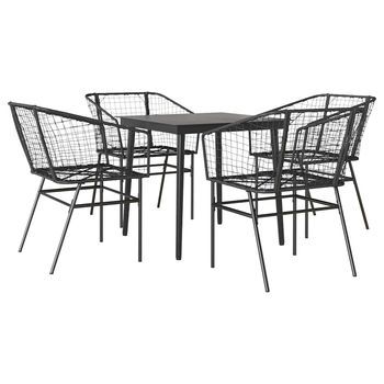 Juego De Comedor Jardín 5 Uds Ratán Sintético Vidrio Negro Cfw559369
