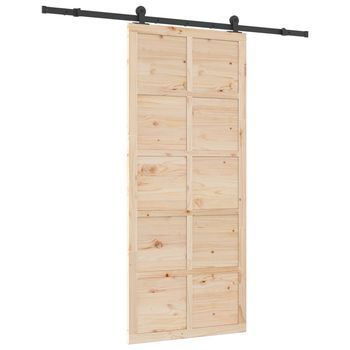 Puerta Corredera Natural 90 X 208 Cm Madera De Pino Maciza Vidaxl