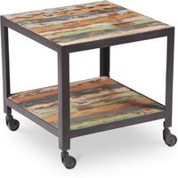 mesa auxiliar industrial vintage madera policromada negro