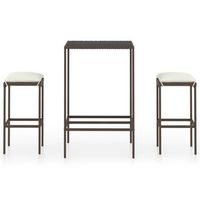 set de bar de jardin 3 uds  conjunto de mesa y sillas y cojines ratan sintetico marron