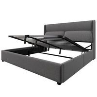 cama de lino gris 160 x 200 cm con arcon hidraulico y reposacabezas regulables sin colchon
