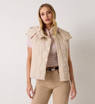 Guess para mujer. W6YL13W2883 Chaleco acolchado con capucha beige (M), Casual, Poliamida