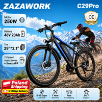 bicicleta electrica todoterreno zazawork c29pro 250w 48v bateria de 20ah neumatico de 29 control por aplicacion tuya 21 velocidades suspension bloqueable freno hidraulico alcance de hasta