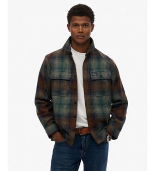 Superdry para hombre. M4011050A Camisa Miller verde (M), Casual, Poliéster, Manga larga