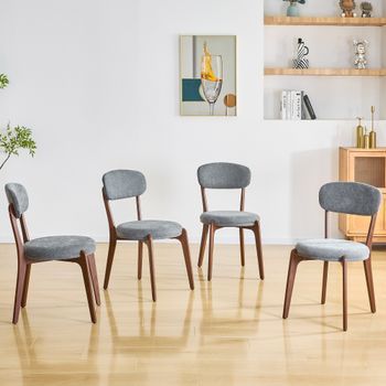 Set De 4 Sillas De Comedor - Mueble Para Cocina - Lino Y Metal - Gris (48.5x55.5x84cm)