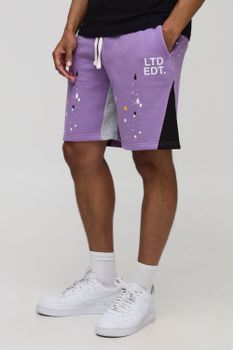 Oversized Ltd Edt Paint Splatter Mid Length Gusset Shorts, Purple