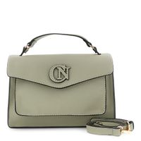 bolso de mano con solapa efecto piel granulada y solapa con logo cosido sage