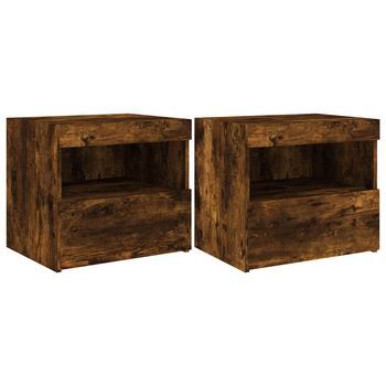 Mesitas De Noche Con Luces Led 2 Uds Roble Ahumado 50x40x45 Cm Vidaxl