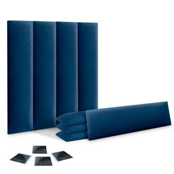Dhome Juego De 8 Paneles Tapizados De Terciopelo Premium Pack Autoadhesivos Para Pared Acústicos Absorbentes Protección Impactos (azul, 60x20cm, X8)