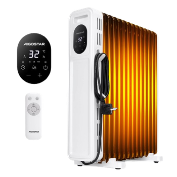 Aigostar Cozy - Radiador de Aceite de 11 Elementos, 2300 W, Pantalla de Control LED, Temporizador de 24h, Mando a Distancia, 3 Modos con Función Eco, Silencioso, Recomendado para Estancias de 20 ㎡