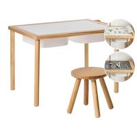 conjunto infantil montessori con mesa de dibujo y taburete de madera de pino habitacion infantil estilo escandinavo marron claro kempsey