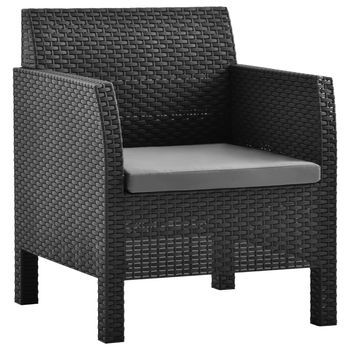 Pack 2 Uds Sillas De Jardín | Silla De Exterior | Sillón Con Cojines Pp Ratán Gris Antracita