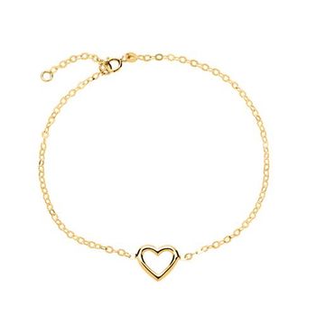 Pulsera corazón en oro 14 quilates ancho ajustable