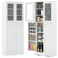 costway armario de almacenamiento para despensa de cocina con puertas de cristal estantes adicionales para puertas independiente para comedor