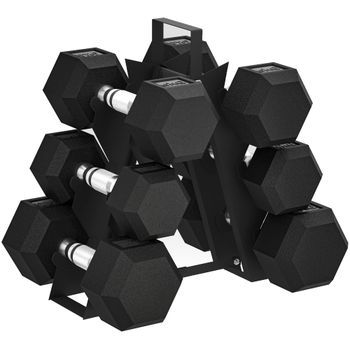 SPORTNOW Juego de Mancuernas 2x4kg 2x6kg 2x8kg con Soporte de Almacenamiento para Ejercicio Entrenamiento Negro