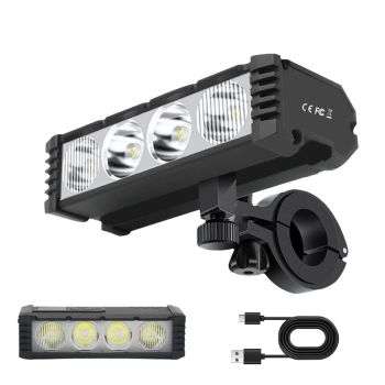 BIKIGHT Farol delantero de bicicleta de 1000 lúmenes, recargable por USB-C, 4 LED con pantalla digital para ciclismo de