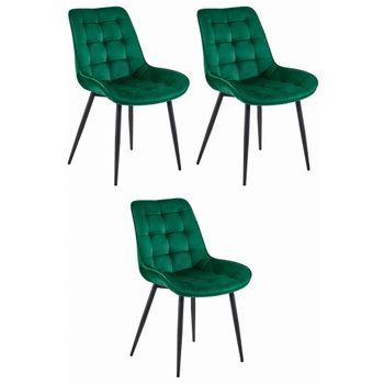 Set De 3 Silla De Comedor Terciopelo Valora Bera Asiento Acolchado De Terciopelo Verde Oscuro