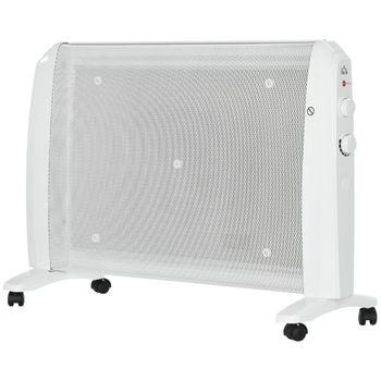 HOMCOM Calefactor Eléctrico 1000W/2000W Radiador de Mica con 2 Niveles de Potencia para 15-20m² 79x27x54 cm Blanco   Aosom España