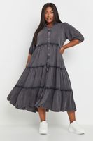 yours vestido algodon escalonado negro lavado mujer curvy y tallas grandes yours