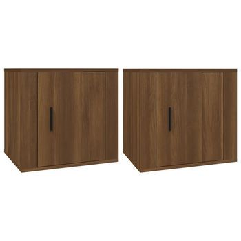 Pack 2 Uds Mesitas De Noche | Mesa Auxiliar | Mesilla Color Roble Marrón 50x39x47 Cm
