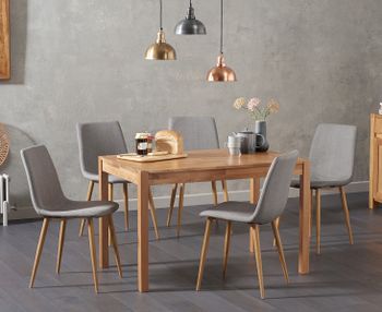 Oxford 120cm Solid Oak Dining Table with Helsinki Fabric Chairs - Grey, 4 Chairs