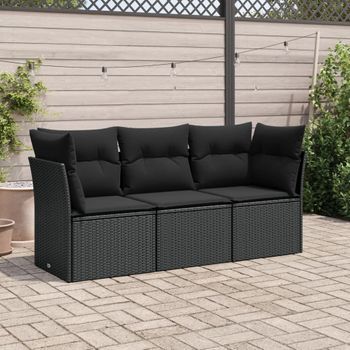 Conjunto De Sofás De Jardín Con Cojines 3 Uds | Mueble Jardin Mesa Y Sillas Ratán Sintético Negro Cfw522077