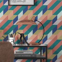 papel pintado panoramico con patron geometrico lineal naran