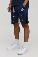 oversized ltd edt paint splatter mid length gusset shorts navy