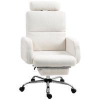 homcom silla de escritorio con reposapies tapizada en borreguito con respaldo reclinable reposacabezas ajustable crema