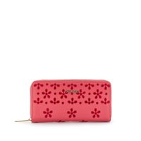 cartera grande redonda con cremallera con efecto napa y bordado san gallo cherry red