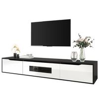 mueble tv 180 cm diseno flotante con luces led madera mdf blanco y negro