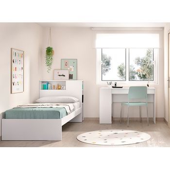 Ten Pack 5 - Conjunto Cama Con Cabezal + Escritorio  - Xx - Blanco