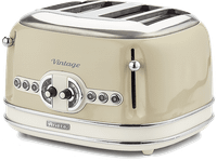 tostadora - ariete vintage 156 4 ranuras 1600 w 6 niveles de tostado descongelacion pastel