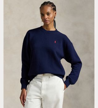 Polo Ralph Lauren para mujer. 211971697002 Sudadera de felpa con cuello redondo marino (XS), Casual, Algodón