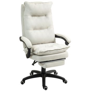 Vinsetto Silla de Escritorio con Masaje Altura Ajustable Respaldo Reclinable Reposapiés Giratoria 360° Crema   Aosom España