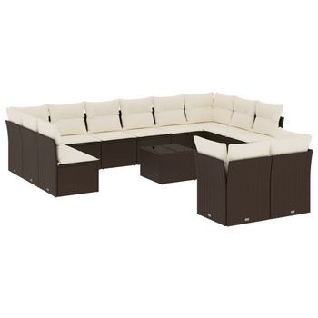 Set De Sofás De Jardín Con Cojines 13 Piezas Ratán Pe Marrón Vidaxl