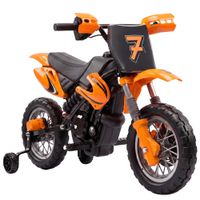 aiyaplay moto electrica ninos 12v 2 ruedas auxiliares desmontables 2 motores suspension trasera 3 kmh 3-6 anos naranja   aosom espana