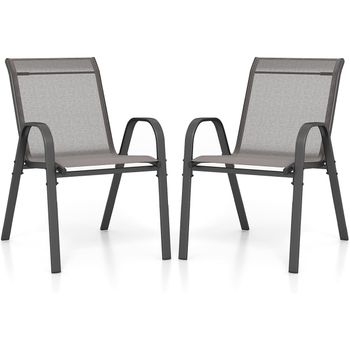 Costway Juego de 2/4 Sillas de Jardín Apilables de Comedor Tejido Transpirable Estructura Resistente para Exterior Patio Playa 55 x 67 x 83 cm