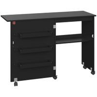 homcom mesa de costura plegable mueble de costura con tablero abatible compartimentos de almacenamiento estanteria abierta y ruedas negro