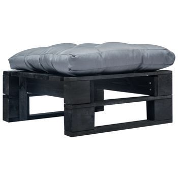 Otomana De Palets De Jardín Con Cojín Gris Madera Negra Vidaxl