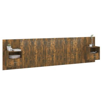 Cabecero Cama Mueble De Dormitorio De Cama Con Mesitas Madera Contrachapada Roble Ahumado Marrón M02_0004687
