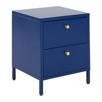mesa de noche de metal azul marino dorado 2 cajones industrial dormitorio kylea