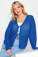 yours cardigan azul cobalto de punto calado con lacitos mujer curvy y tallas grandes yours