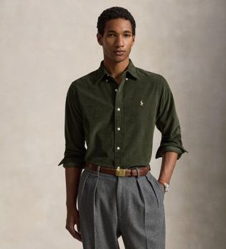 Polo Ralph Lauren para hombre. 710853123502 Camisa de pana Custom Fit verde oliva (S), Casual, Algodón, Manga larga