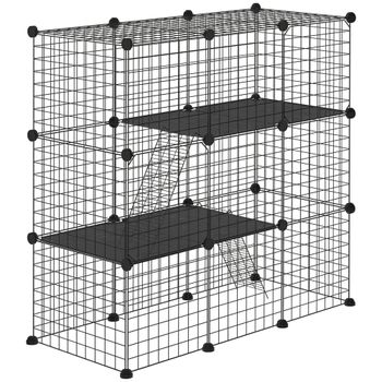PawHut Jaula para Animales Pequeños de 31 Paneles Parque para Mascotas para Cobayas Conejos Chinchillas 105x45x105 cm Negro   Aosom España