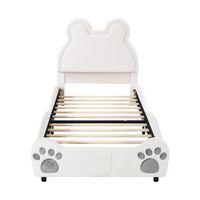 cama infantil forma de oso con somier silencioso cama tapizada 90x200 en terciopelo blanco