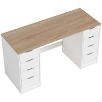 homcom escritorio 140 cm con 8 cajones r ideal para home office y dormitorio estructura de acero blanco