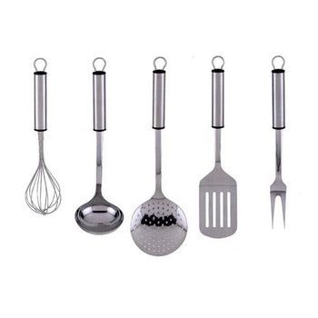 Juego Utensilios De Cocina De Acero Inoxidable (5 Piezas) Graff, 1 Cucharón, 1 Tenedor De Trinchar, 1 Espumadera, 1 Batidor De Varillas, 1 Espátula