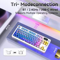 teclado tri-modo ajazz mk87pro bateria de 10000 mah amortiguacion de sonido de 5 capas intercambio en caliente completo pantalla tft para juegos